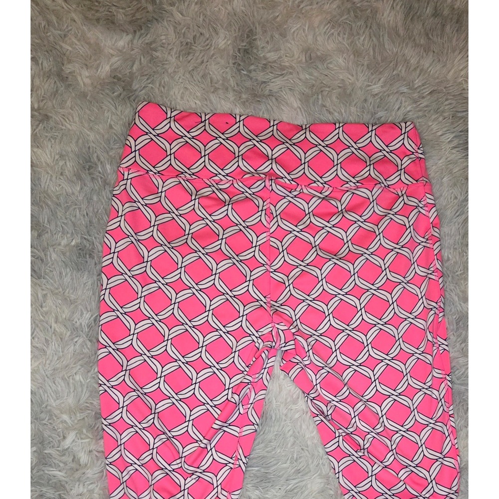 Crown & Ivy Women XL Pink White Geometric Link Print High Waisted Leggings - Picture 3 of 4